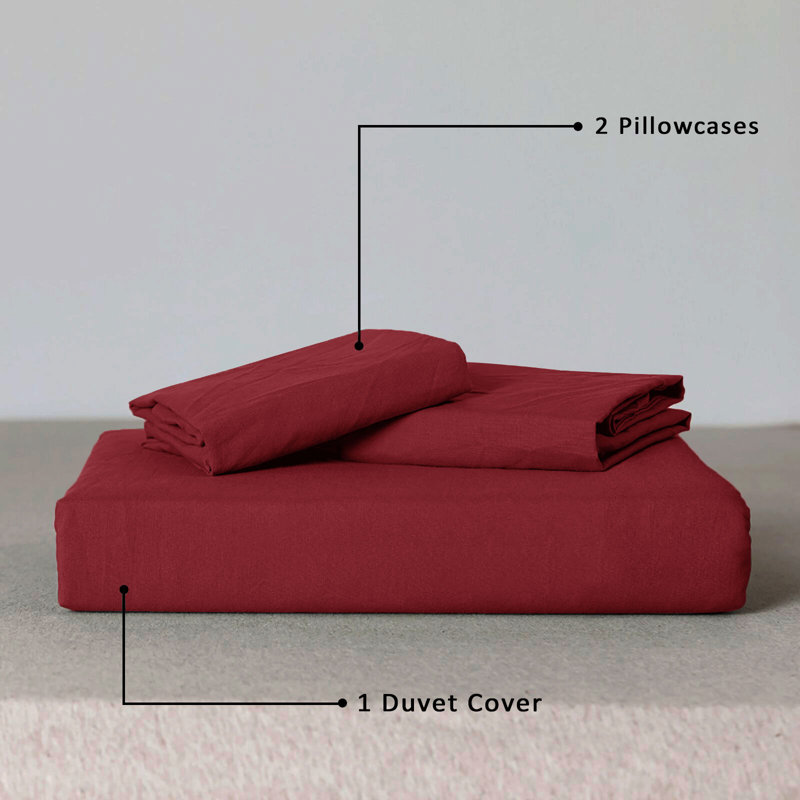 Matisyahu Microfiber Solid Colour Duvet Cover Set with Pillowcases Included, Double + 2 Standard Pillowcases, Burgundy