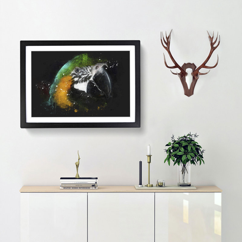 Yellow and Green Macaw Parrot - Framed Print, Black Framed, 33cm H x 45cm W x 2cm D