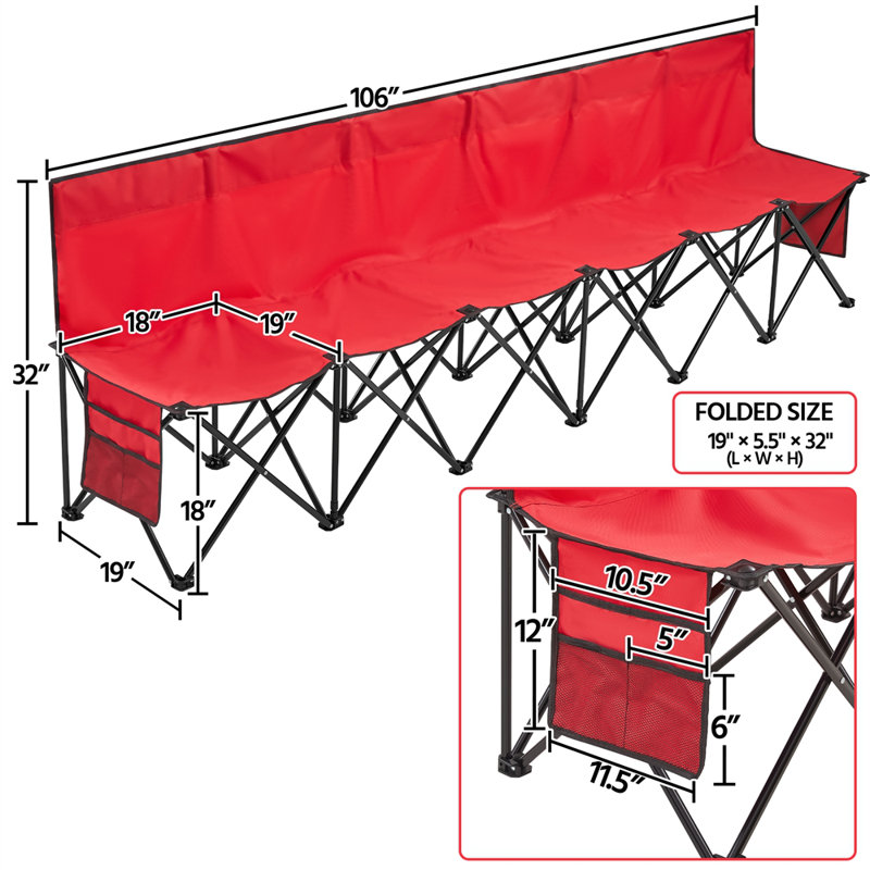 Kalel Folding Camping Bench, Red
