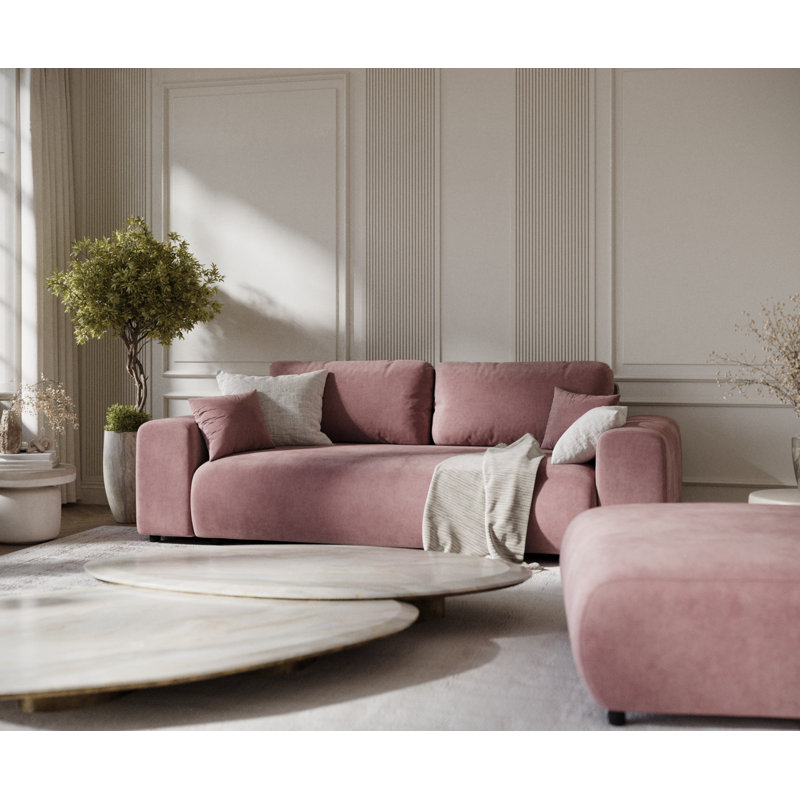 Three-seater square arm sofa, Pink Velvet