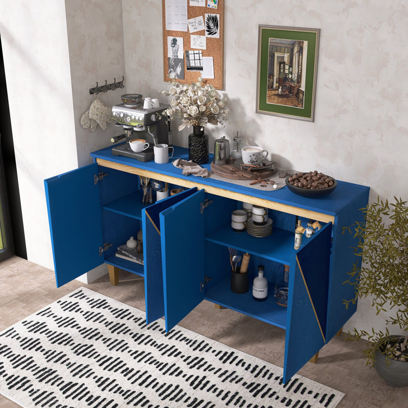 Two-Tone Visual Contrast Modern Sideboard With Adiustable Shelves, Dark Navy/Light Navy