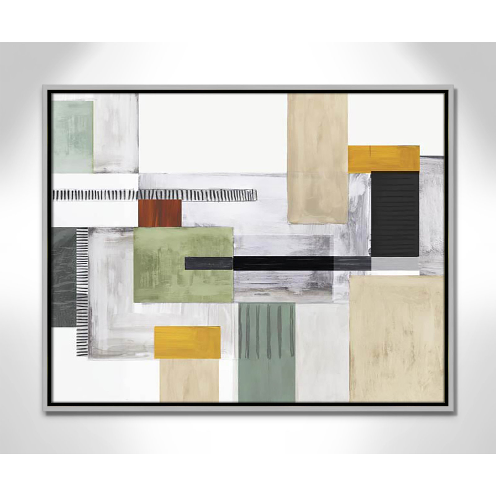 Playful Blocks Print by Tom Reeves, 23.5" H x 29.5" W x 2" D, Silver Floater Framed, No Mat