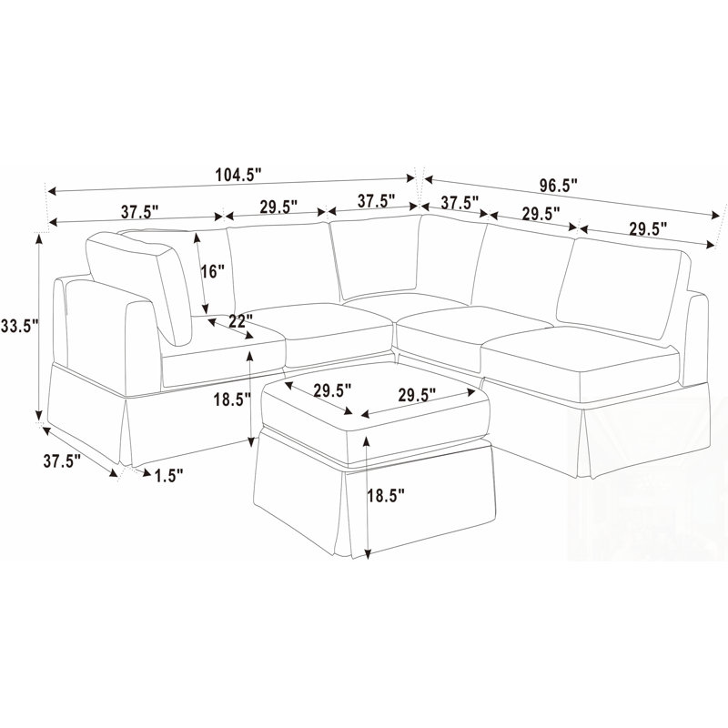 Canapé modulaire 6 pièces rembourré, Polyester gris
