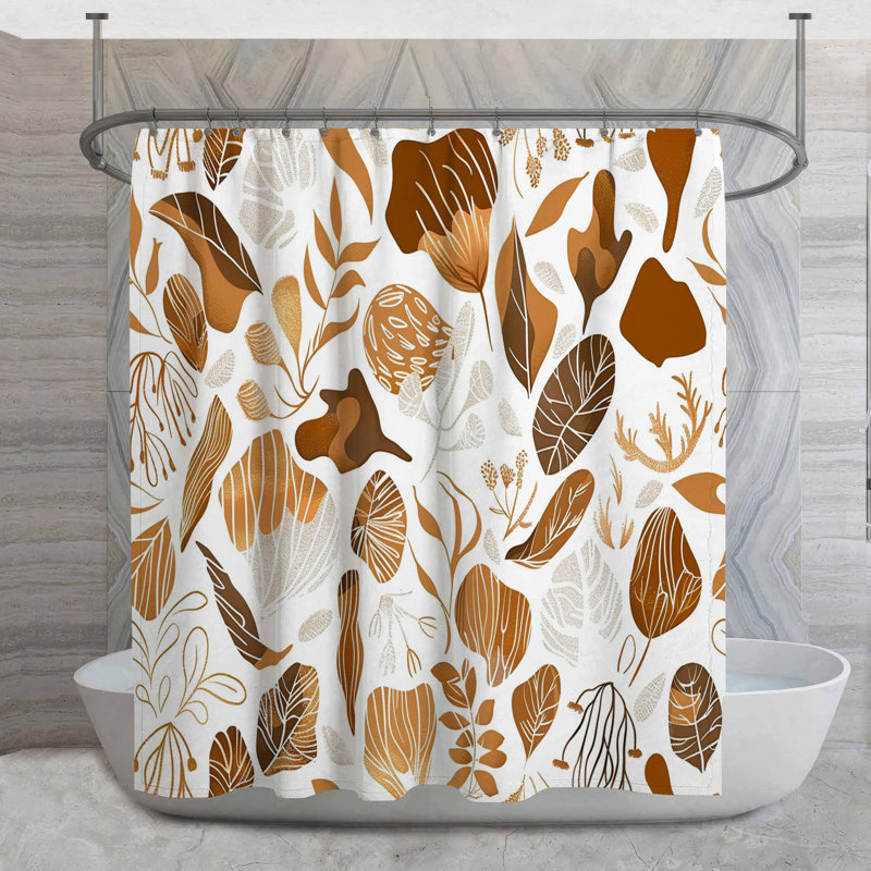Earthy Pattern Shower Curtain -  Floral Bathroom Decor Transitional, 73" H x 70" W
