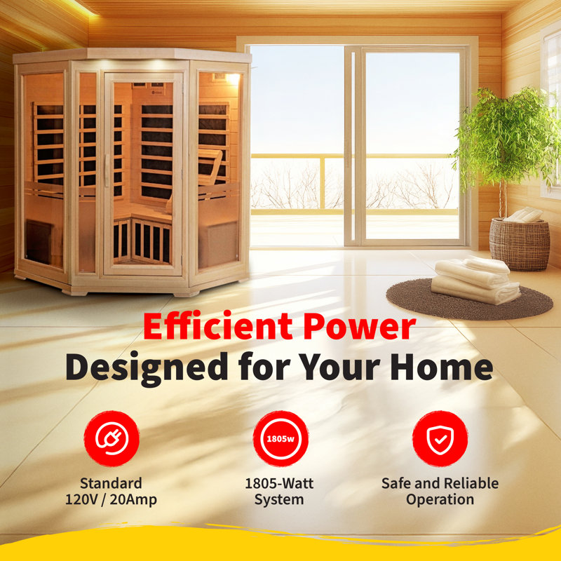 HEATWAVE Sonoma 3 Person Corner Infrared Wood Sauna for Home - Thick Hemlock Interior with Chromotherapy Light & 7 Carbon Infrared Heaters for Energy-Efficient, Low EMF Infrared Sauna Relaxation