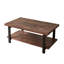 Table basse rustique rectangulaire, plateau en pin massif vieilli et pieds en bois d'hévéa robustes, table de rangement industrielle en bois à deux niveaux