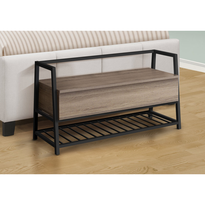Banc, entrée, couloir, rangement, 42 po rectangulaire, stratifié brun, métal noir, contemporain, moderne, Brown