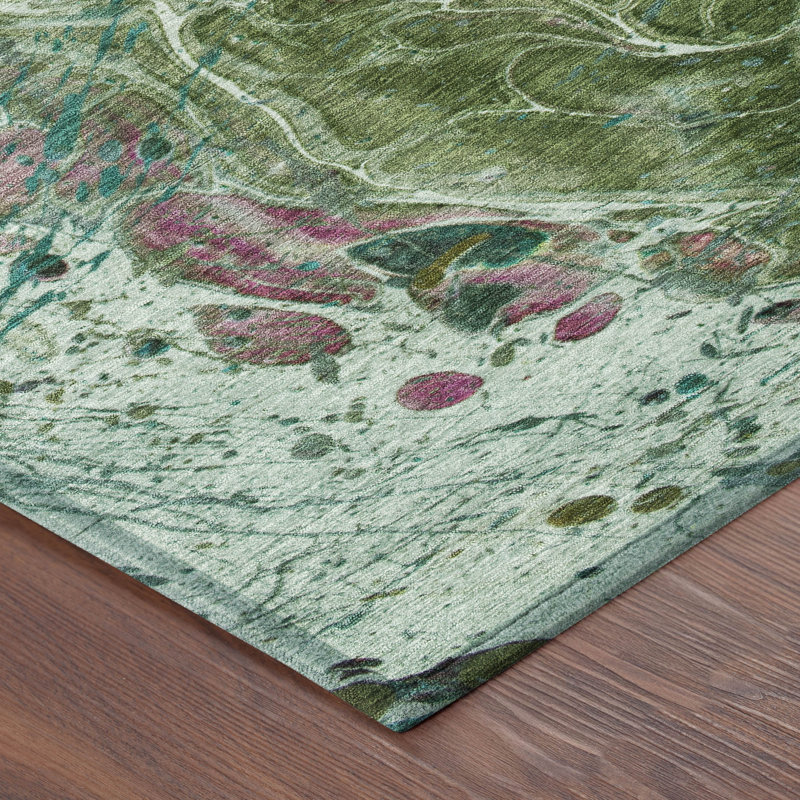 Machine Washable Indoor/Outdoor Chantille ACN2730 Abstract Rug, 2'3" x 7'6" Runner, Green