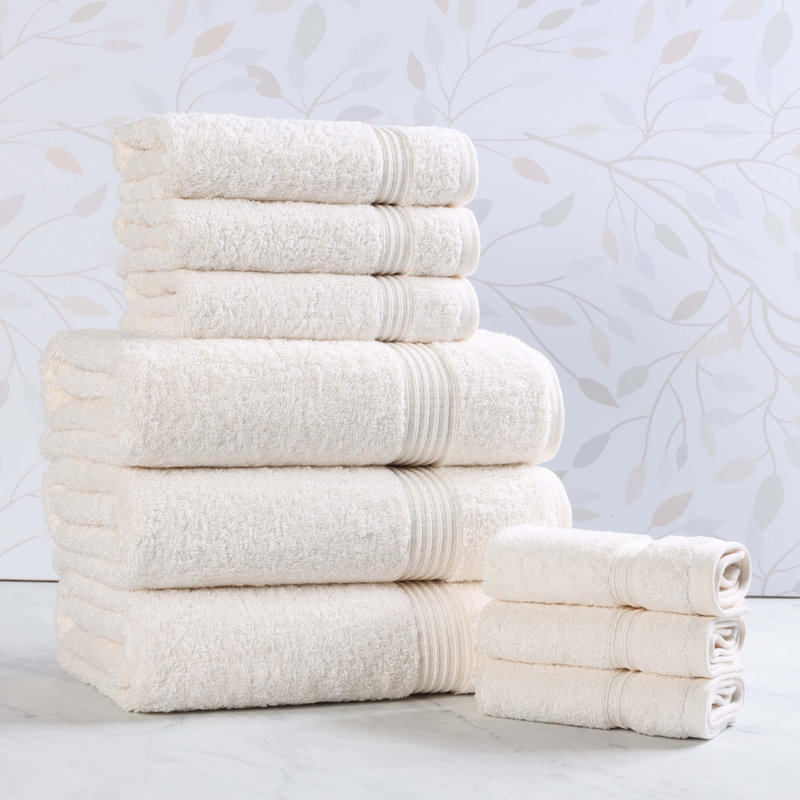 Glennet Heritage Egyptian Cotton Soft Absorbent 9 Piece Bathroom Towel Set, Ivory