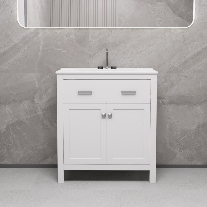 Meuble-lavabo blanc simple 30 po avec lavabo en céramique