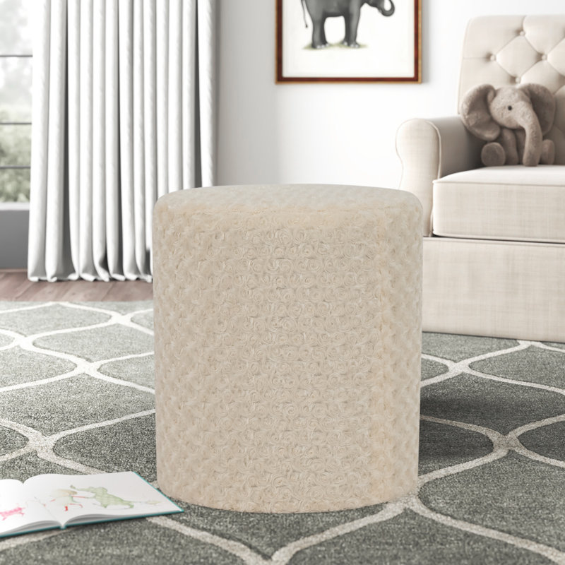 Malashia Velvet Ottoman, White Velvet