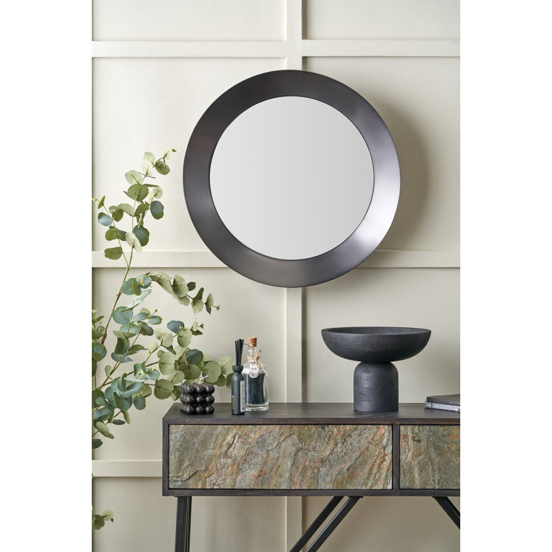 Metal Round Mirror, Small, Graphite Black