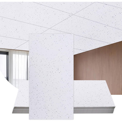 10 Packs 2ft x 4ft Drop Ceiling Tiles 24x48 PVC Ceiling Panels Speckled White