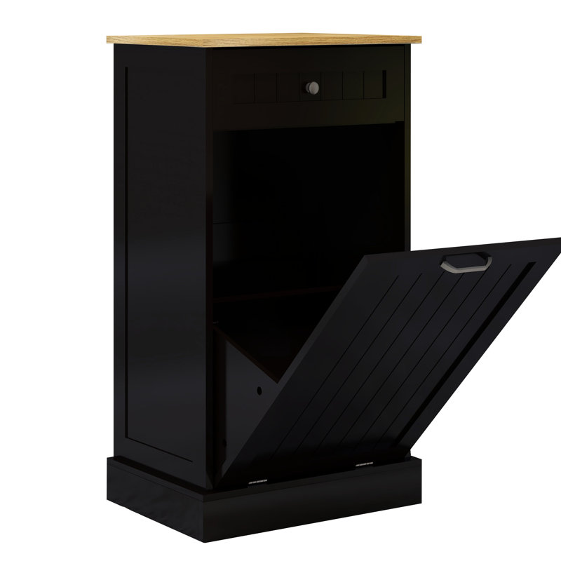 Armoire poubelle noire avec tiroir coulissant et compartiment inclinable, peut être utilisée comme boîte de recyclage, bloque les odeurs et un compartiment pour îlot de cuisine, armoire de buanderie fonctionnelle, peut supporter 70 livres