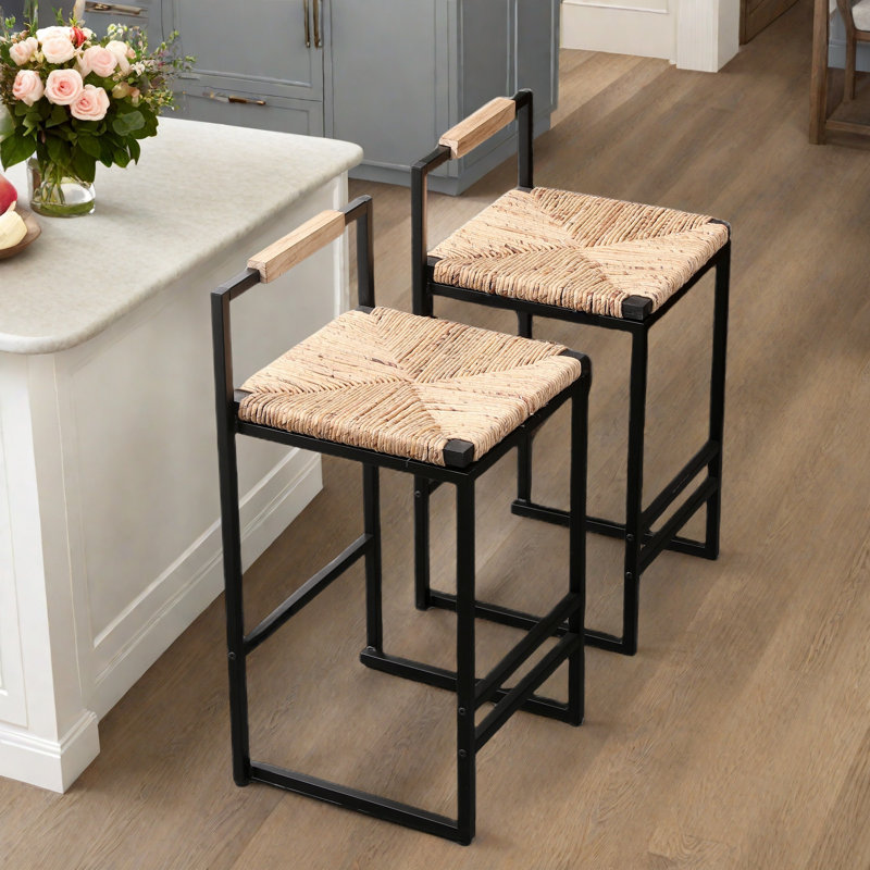Ensemble de 2 tabourets de bar en papier avec dossier et repose-pieds