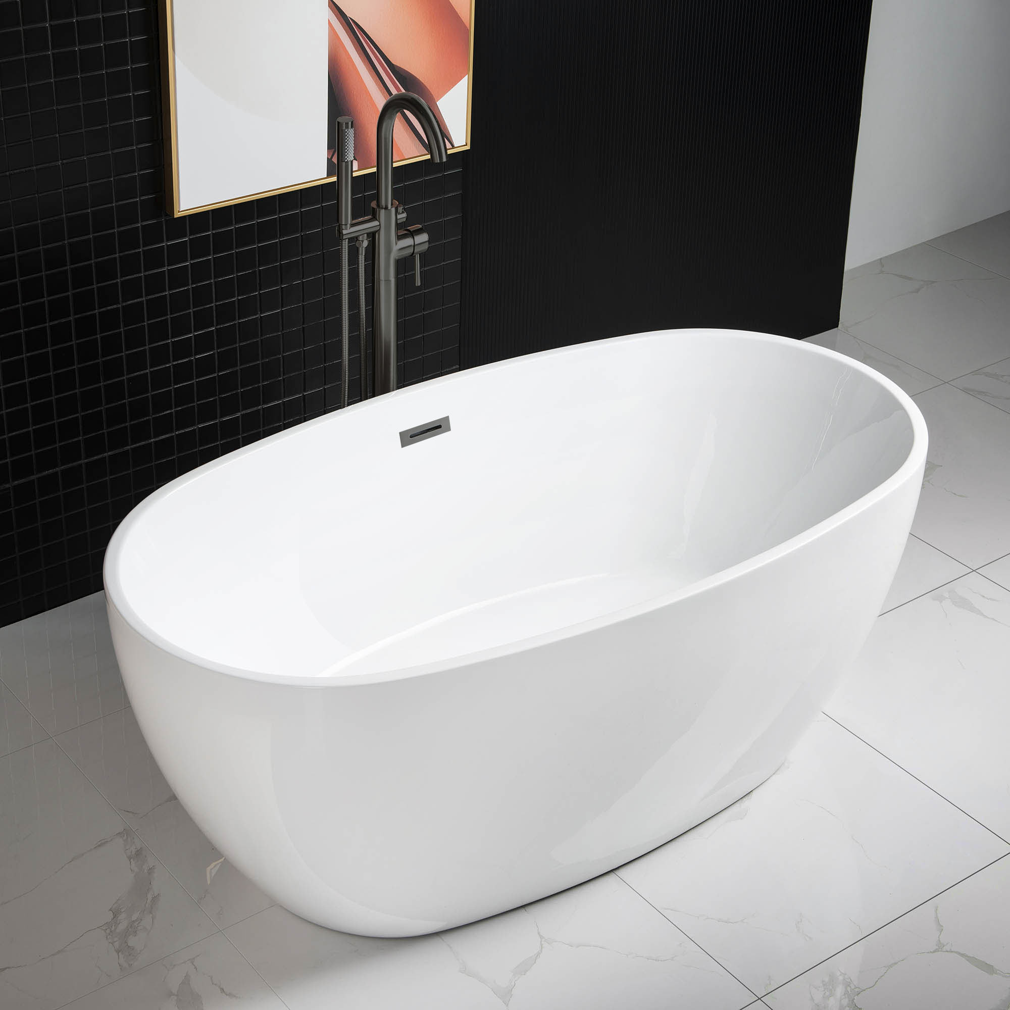 Ember 59'' Soaking Acrylic Bathtub, White, Matte Black