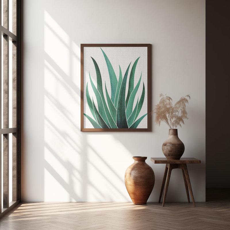 «Desert Agave Cactus», art mural texturé encadré, Noyer, H 14 po x l 10 po