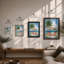 Deck Chairs Under Rainbow Coastal - Framed Print-1707392664-1707392667