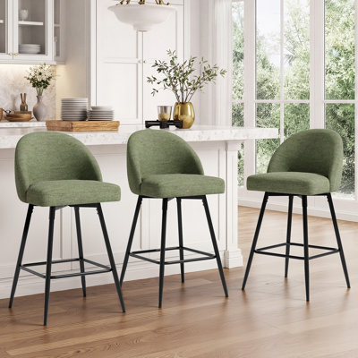 Swivel Bar Stools Set Of 3, Counter Height Bar Stools With Back & Metal Legs-Green