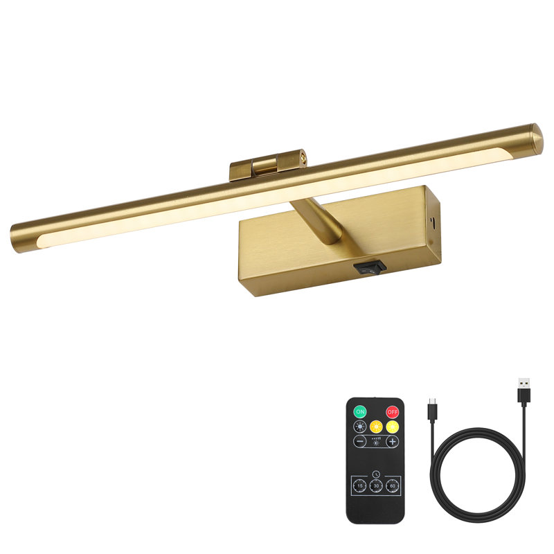Brass 15 in. LED Picture Light with Remote Control Dimmable Multiple Color Temperatures Rotatable and Timer