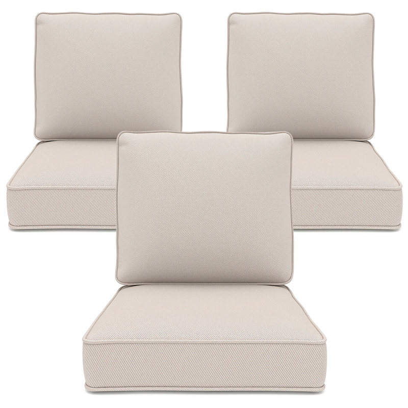 Outdoor Chair Cushions, 24" X 23" High-Density Foam Deep Seat Patio Cushions With Olefin Fabric & Removable Zipper Cover, Outdoor Furniture Replacement Cushions Set Of 3 For Chair Sofa Couch