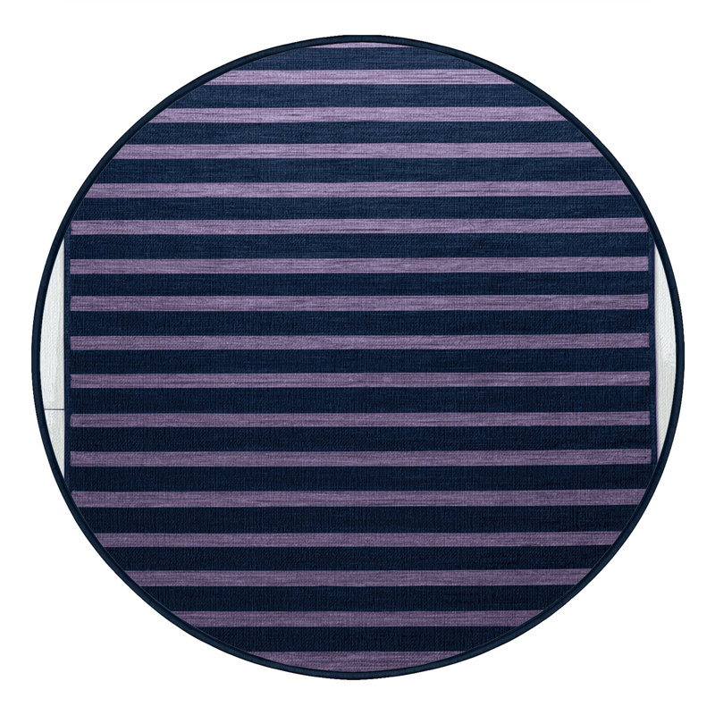 Tapis bleu à rayures horizontales lavable à la machine, Rond 7 pi