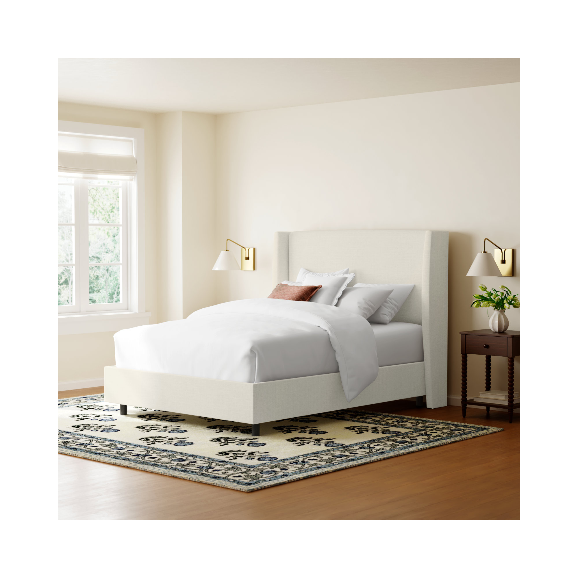 Tilly Upholstered Bed, Queen, Zuma White Textured Linen