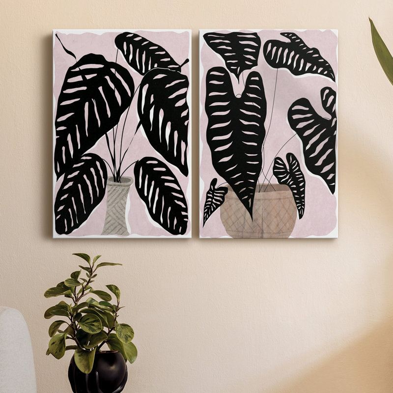 Plante en pot I - ensemble de 2 peintures sur toiles, H 27 po x l 36 po x P 1 po, Toile tendue
