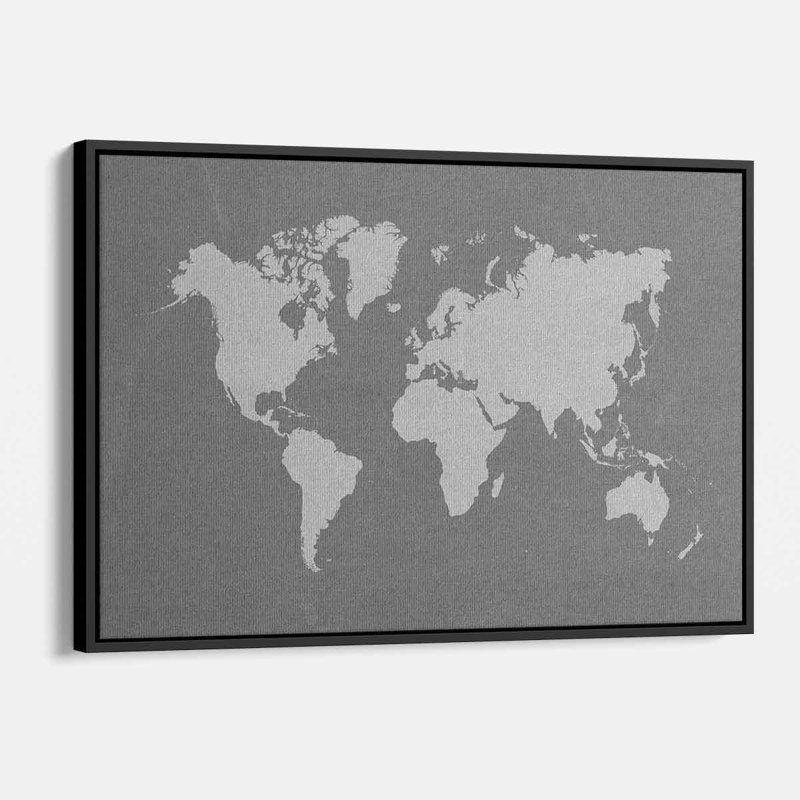 Carte du monde de Youline, art mural 8641 sur toile, Cadre flottant noir, H 12 po x l 16 po