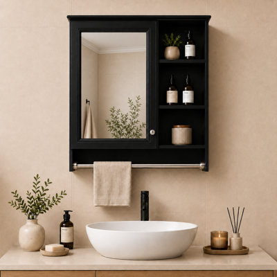 Armoire à pharmacie murale rectangulaire avec miroir, rangement ouvert et barre à serviettes l 30 po x H 28 po