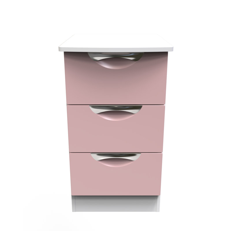 Fully Assembled Lebay 3 Drawer Bedside Table, Pink, White