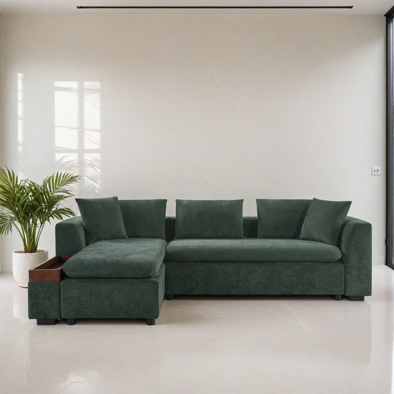 Canapé modulaire de 93,72 po faisant face à la gauche avec méridienne, Chenille verte
