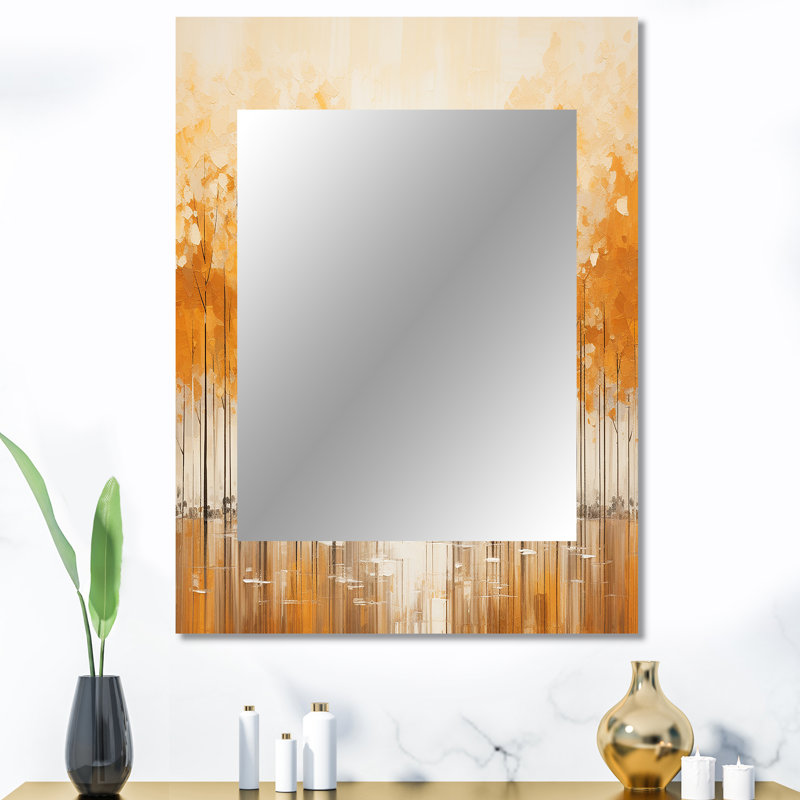 Minimalism Beige And Gold Forest III - Forest Decorative Wall Mirror, Traditional Large Mirror, Printed Metal Art, 40" x 30"