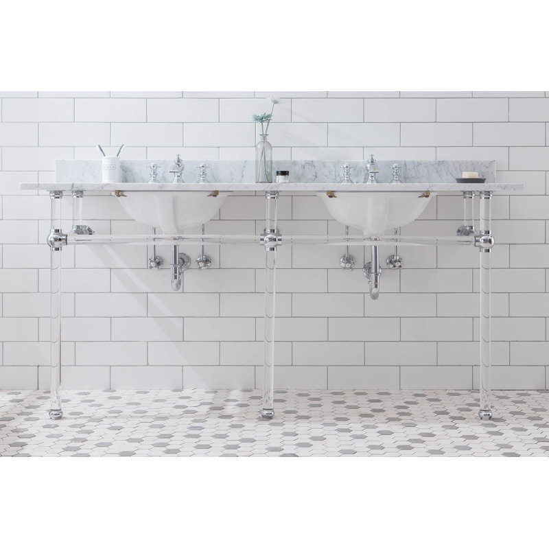 Ellie Stone Oval Console Bathroom Vanity with Faucet and Overflow, Chrome