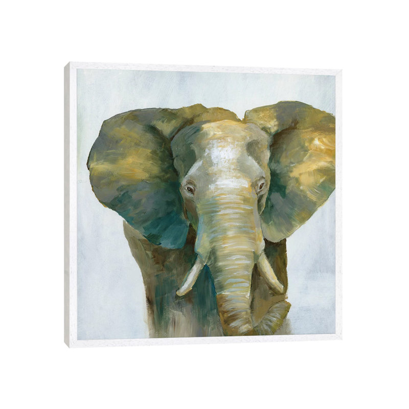 Jade Elephant - Painting on Canvas, 93.98 cm H x 93.98 cm W, White Framed