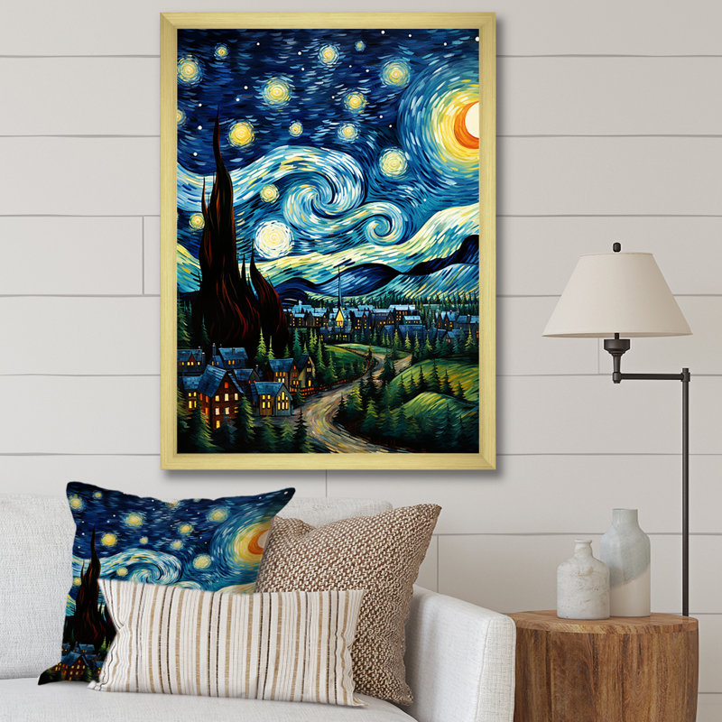 «Masterwork The Starry Day» par Vincent VI, reproduction sur toile, Cadre doré à coins fermés, H 20 po x l 12 po x P 1 po