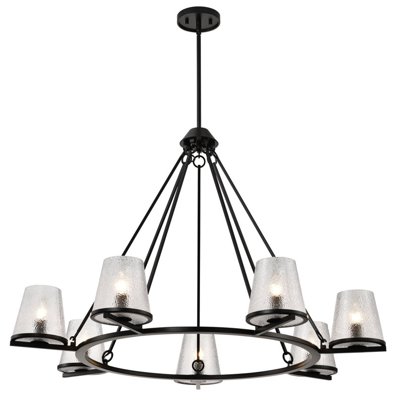 Valentine - Chandelier - Finish - Hammered Glass, Black, 25.5" H x 40" W x 40" D, 7 Lights