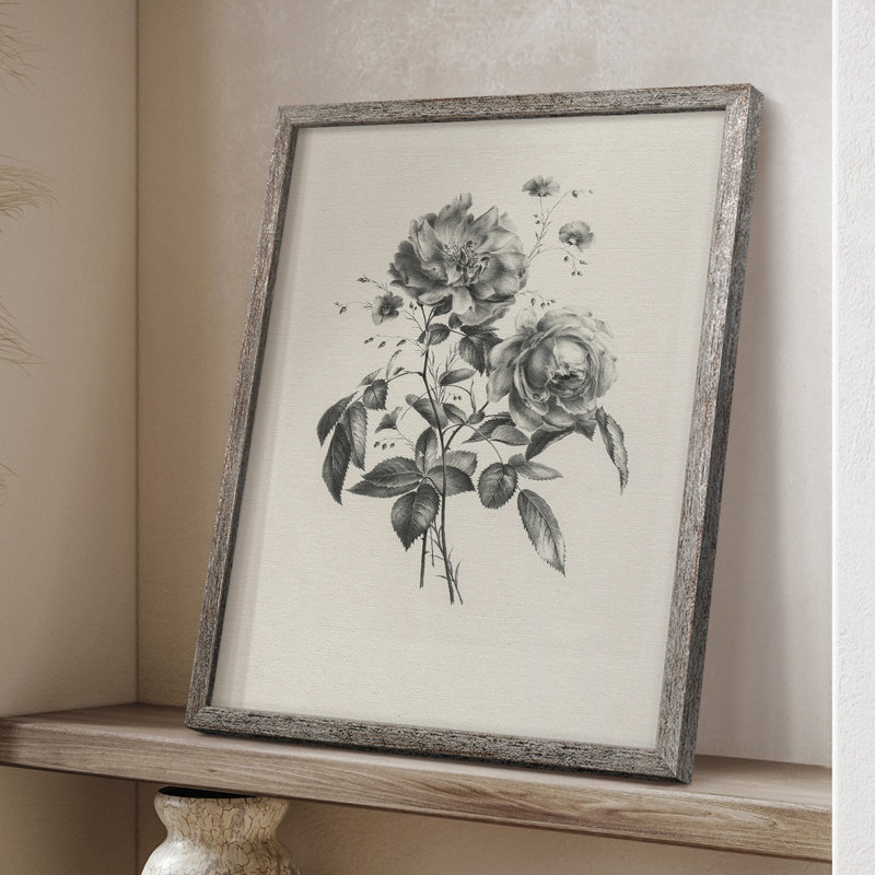 Reproduction florale vintage encadrée CECXLII - bois massif, H 11 po x l 9 po
