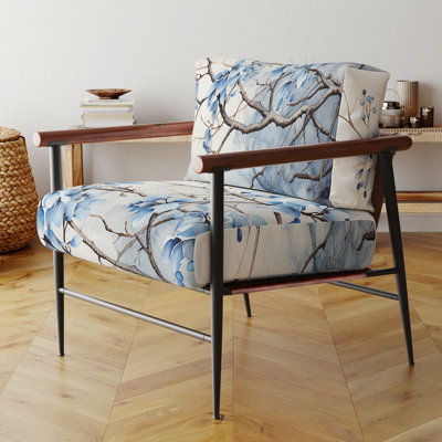 Chaise avec accoudoirs rembourrée en velours Blue Leaves On Branch