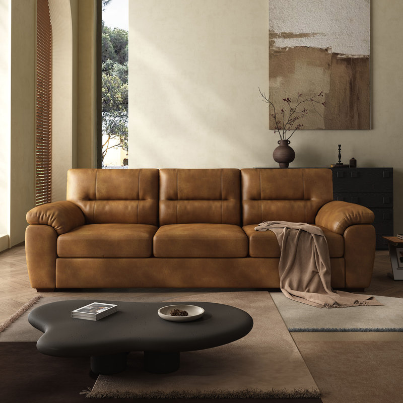Canapé confortable en cuir 81 pouces pour salon trois places, canapé en similicuir, Brown