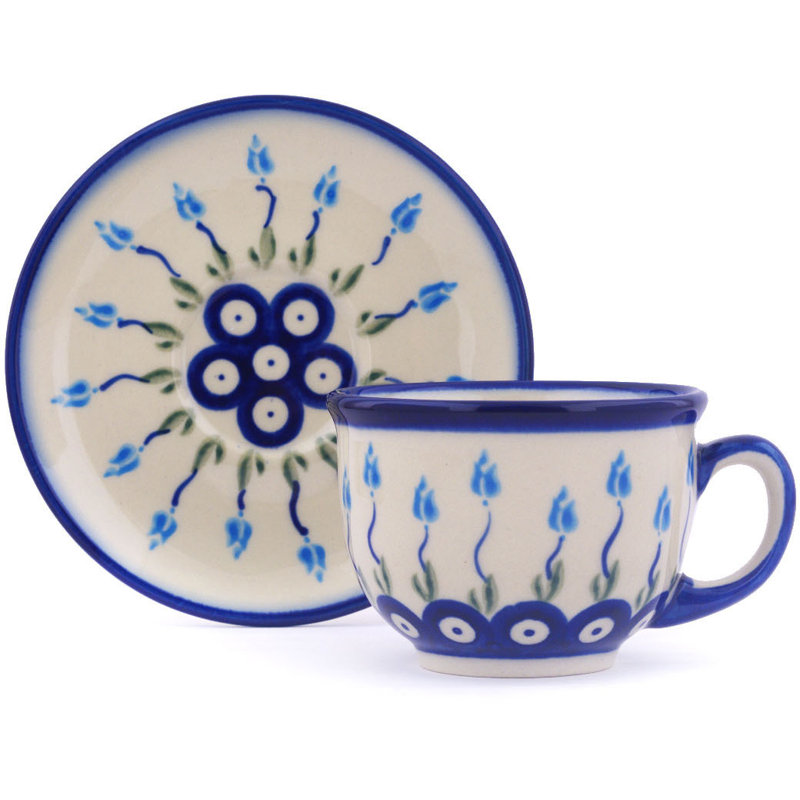 Grande tasse à café avec soucoupe à motif floral