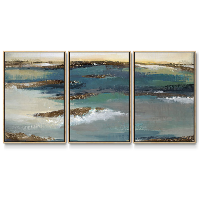 Coastal Bluff - Toile encadrée multi-pièces, Encadré naturel, H 24 po x l 48 po