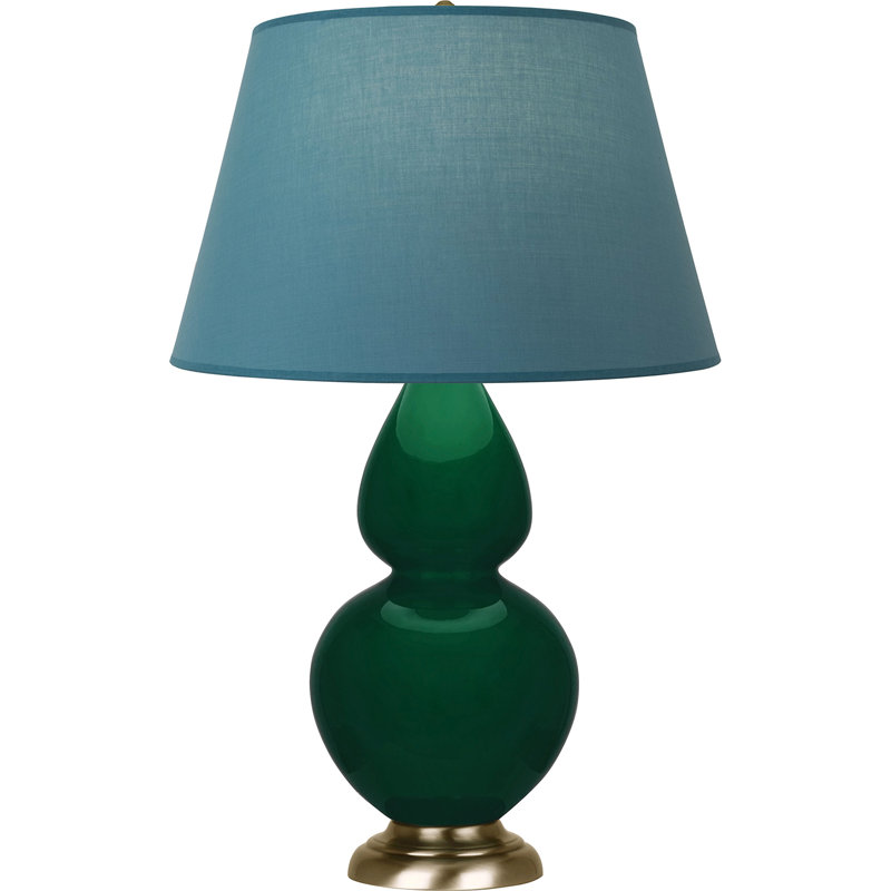 Lampe de table double gourde en céramique, Bleu vif / gris, Jungle glacé / laiton, Laiton