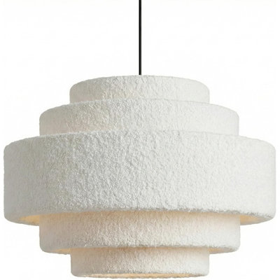 Lustre côtier à 5 niveaux, luminaire suspendu bohème moderne de 13 po avec abat-jour en peluche doux, lampe suspendue tambour réglable moderne pour chambre / chambre de bébé / salle à manger / îlot de cuisine / entrée, blanc
