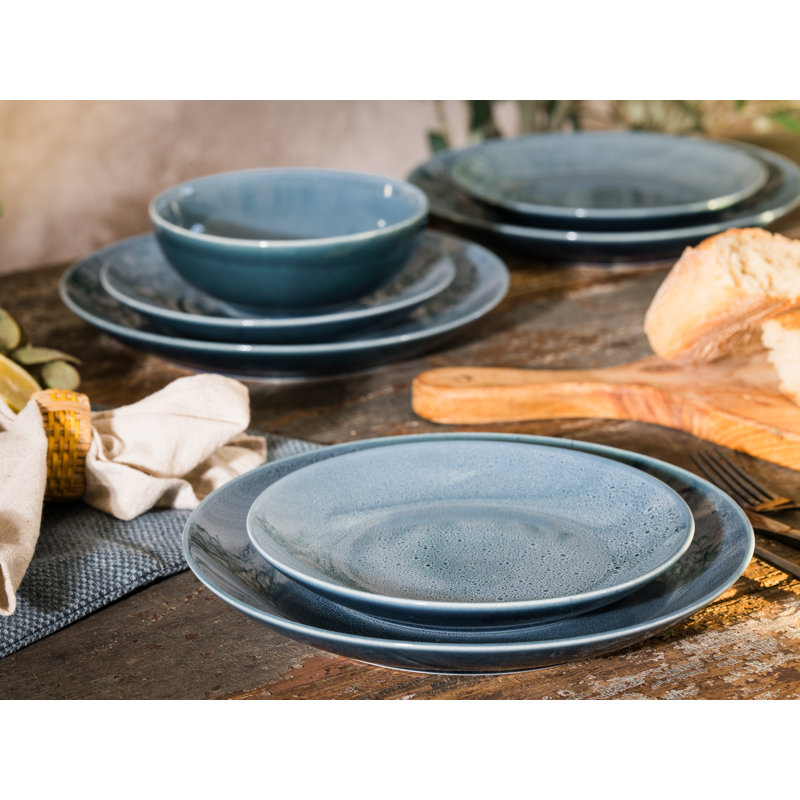 Reactive BLUE Piece Stoneware Dinnerware Set - Service for 4