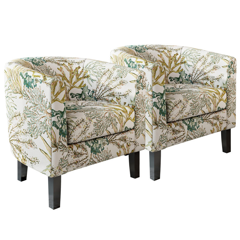 Fauteuil demi-tonneau de 26,77 po Munson, Vert / polyester corail