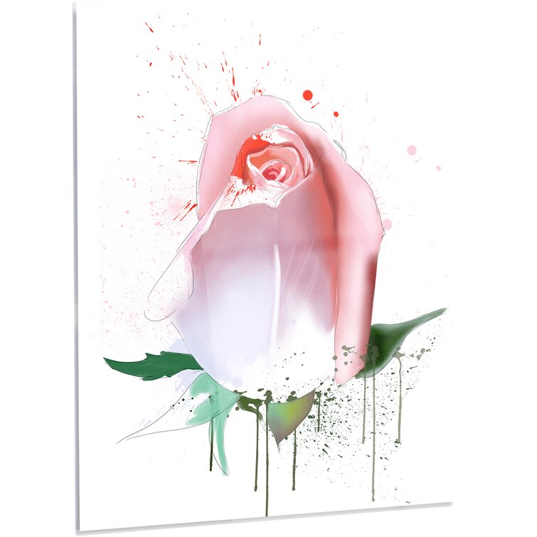 DesignArt Pink Rose With Paint Splashes On Metal Print - Wayfair Canada