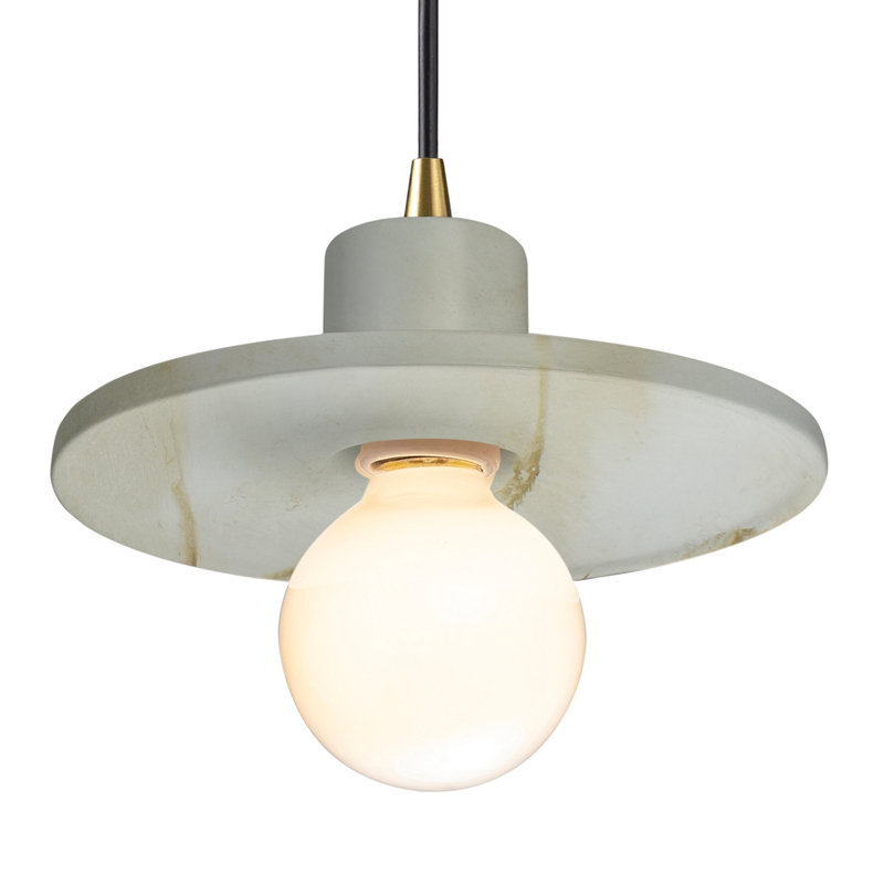 Marlena Dimmable Single Light Pendant, Carrara Marble, Antique Brass