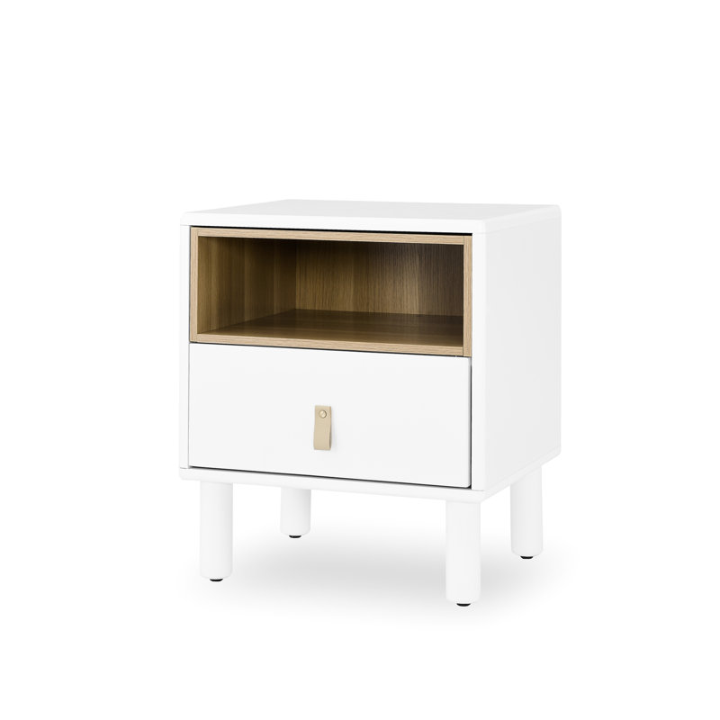 Nordic Design Wooden Bedside Table - Charming And Functional For Home Compact With Drawer Shelf In White Colour