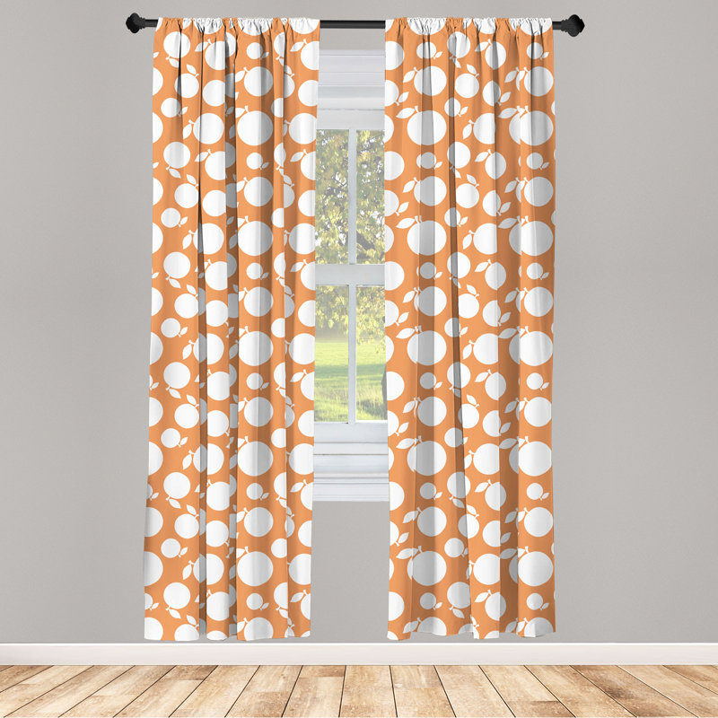 Turtle Semi-Sheer Rod Pocket Curtain Panels, Orange/White, 28" x 63"